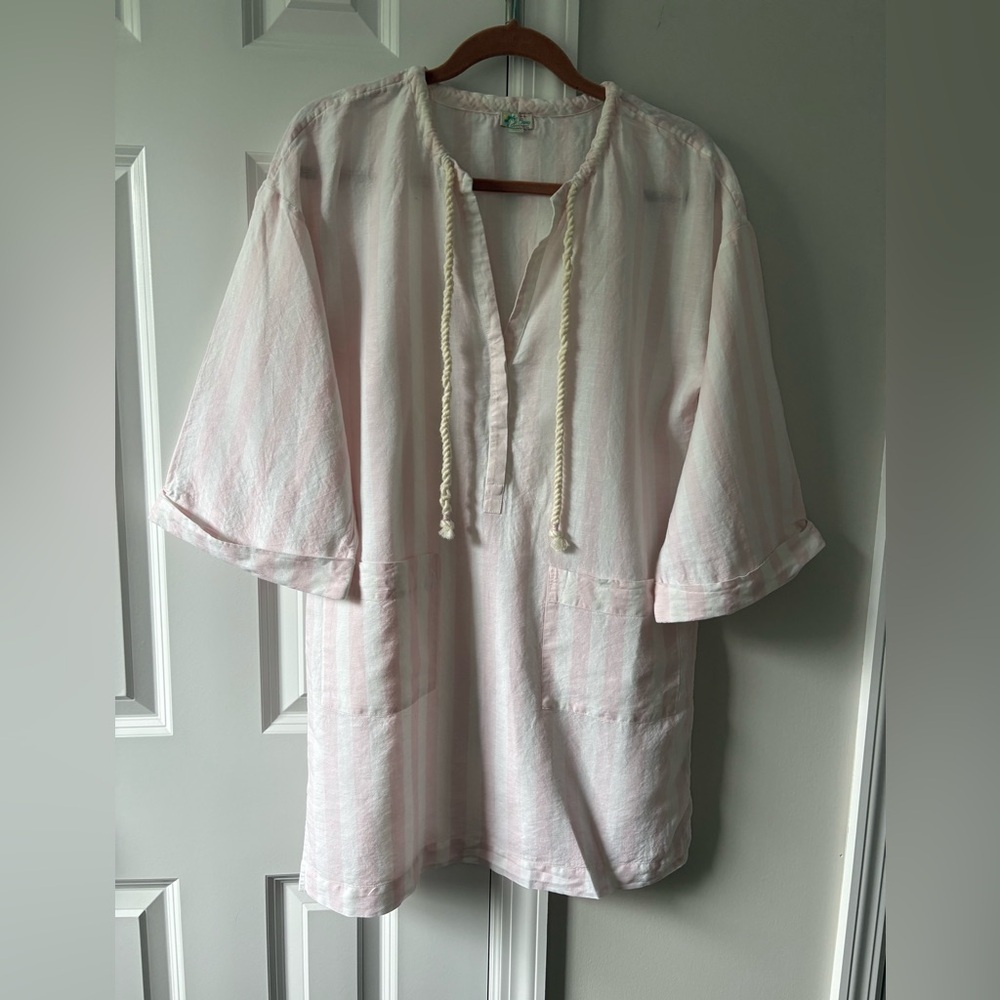 J CREW Tunic Cover Up Linen Blend Pink Striped - Picture 5 of 12